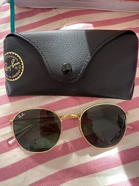 Ray-Ban Gold Frame Sunglasses with Green Lenses
